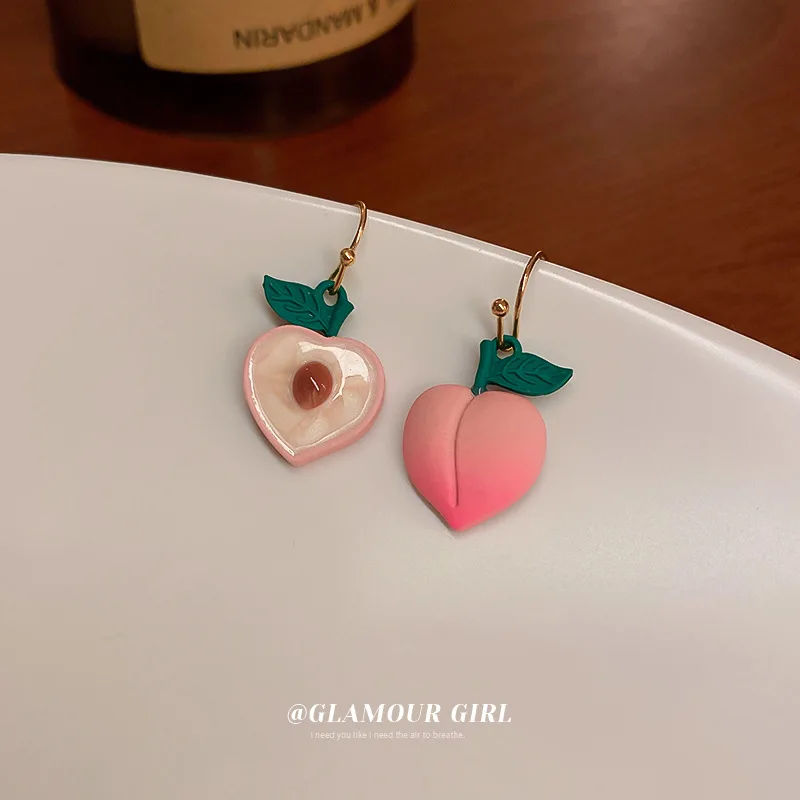 

Fashion New Simulation Peach Drop Earrings Girl Cute Romantic Sweet Pink Peach Leaves Earrings Simple Party Jewelry Gift