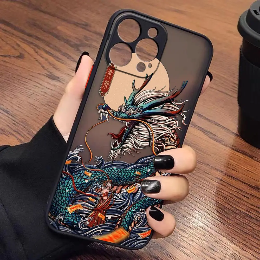 Matte Phone Case for iPhone Apple 14 13 11 12 MINI Pro XS Max XR X 7 8 SE 2022 2020 6 6S Plus Case Funda Capa Shell Dragon Paint
