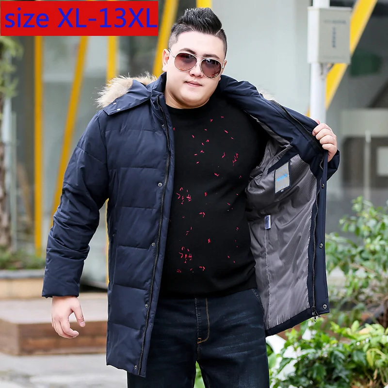 

New High Quality Long Style Men Down Jacket Large Obese Thick Warm Inner Lining Plus Velvet Casual Plsu Size XL-10XL11XL12XL13XL
