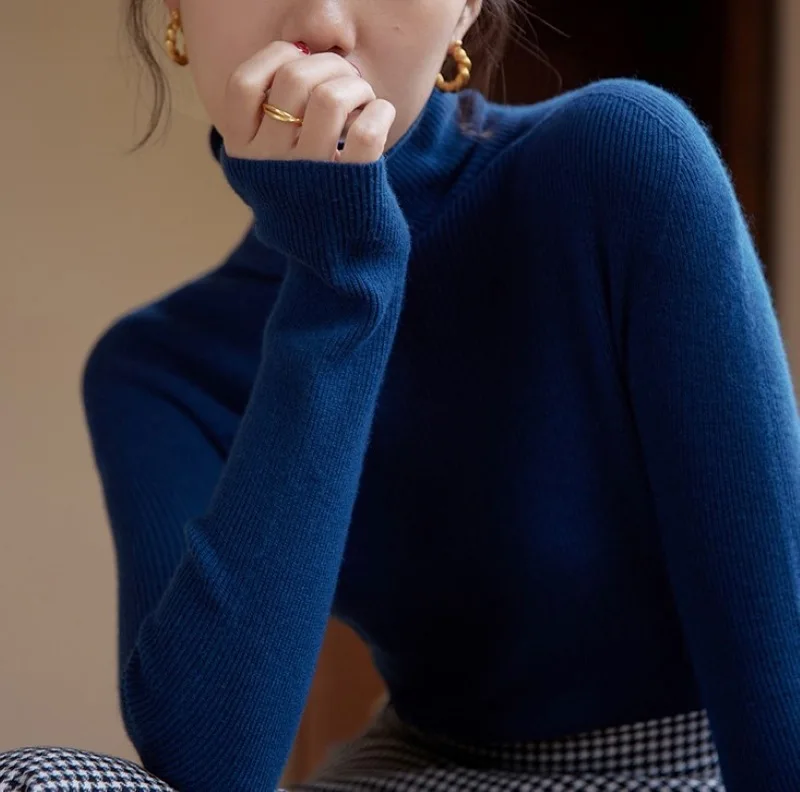 

High Neck Seamless Wool Underlay Knitwear Women's Autumn Winter Retro Fit Top sweater women