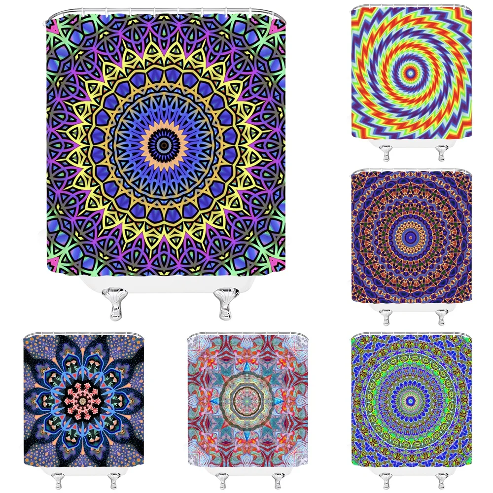 

Colorful Ethnic Flower Fabric Shower Curtains Geometric Mandala Bohemian Abstract Art Floral Bath Curtains Waterproof Cloth Home