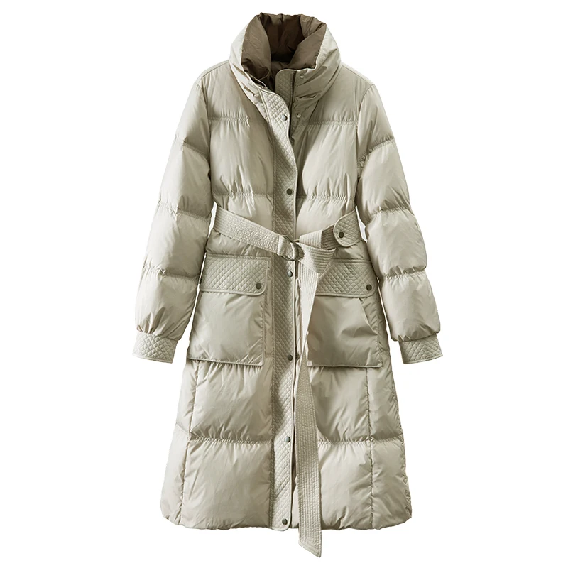 Shuchan Long  Down Jacket Women  90%  White Duck Down  Basics  Autumn/Winter  Wide-waisted  Zipper  Adjustable Waist