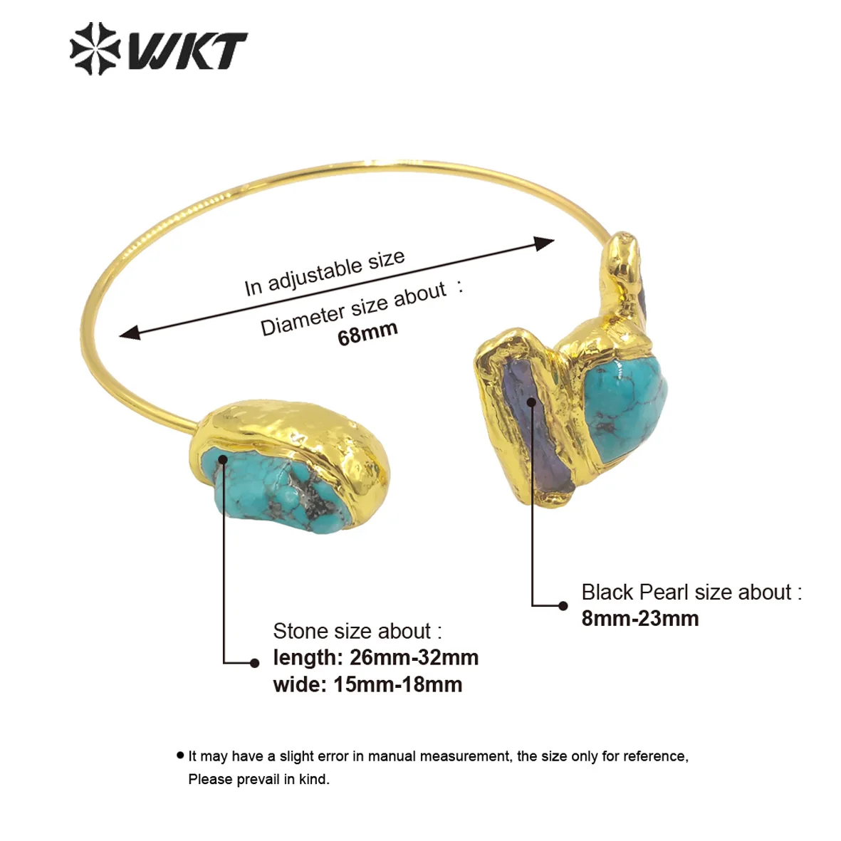 WT-B655 WKT 2023 Модный браслет с бирюзой и жемчугом, позолоченный 18-каратным золотом, регулируемый, модные ювелирные изделия, аксессуар, символ любви (art.: 3920db7abcfb9) - 3920db7abcfb9