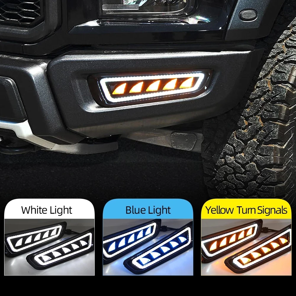 LED DRL Fog Lamp Daytime Running Light for Ford Raptor SVT F150 2017-2020, Fog Lamp Bezel with Dynamic Sequential Turn Signal