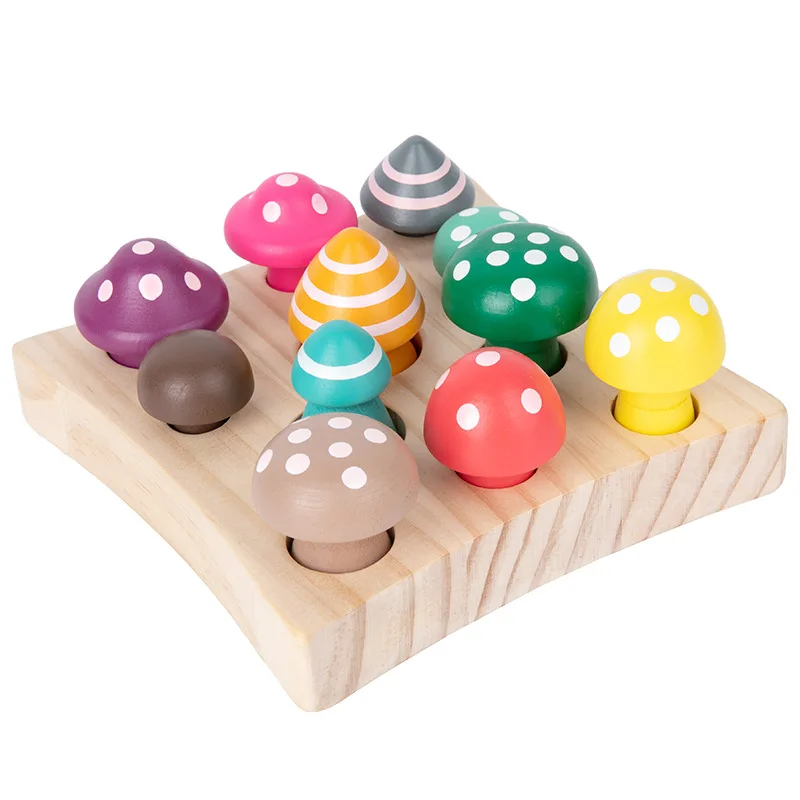 

Colorful Mushroom Kids Montessori Wooden Toy Counting Pick Mushrooms Color Shape Sorting Matching Game Size Sensory Educational