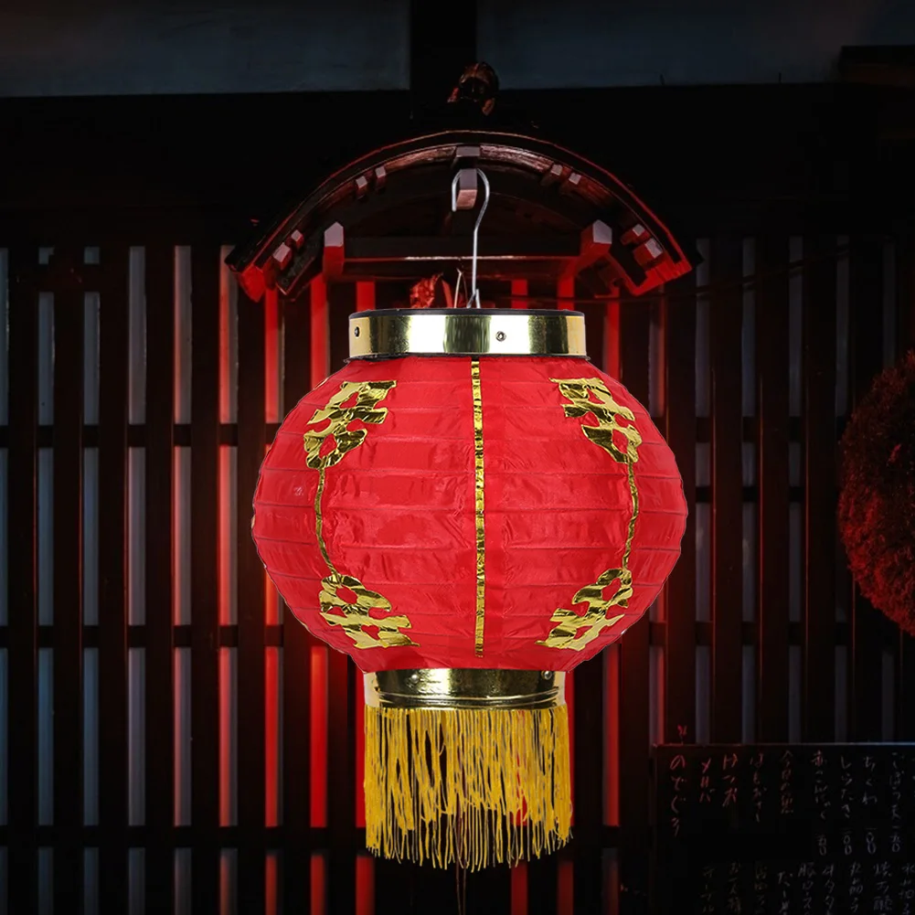 

Waterproof Red Chinese Cloth Hanging Lantern with Tassel for Outdoor Decoration