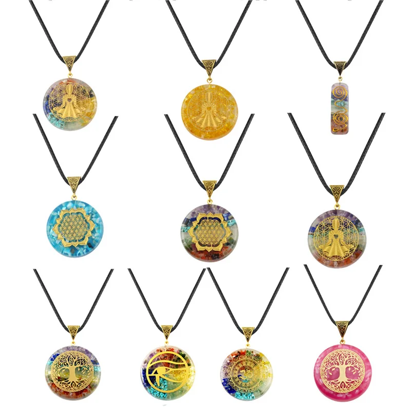 

Colorful Gem Resin Pendant Fashion Cool Necklace Natural Stone Pattern Pendant Necklace Sweater Chain