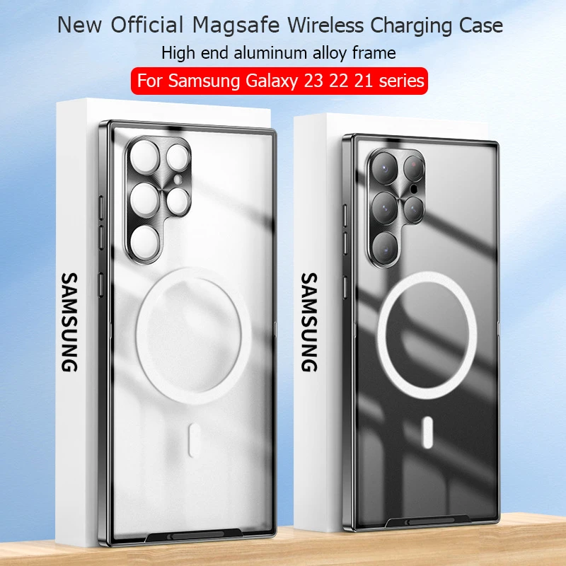 

Original Magnetic Charging For Samsung Galaxy S23 S22 S21 Ultra Plus Case Aluminium Alloy Frosted Protective Back Cover Funda