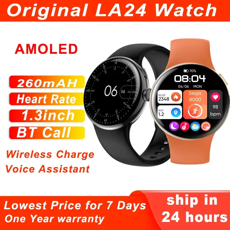

New LA24 Smart Watch Men AMOLED 1.3'' Always-on Screen BT Call 24 Hours Heart Rate IP68 Waterproof Sports Smartwatch Women