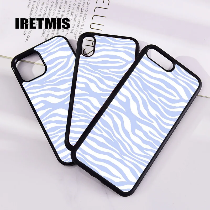 Силиконовый резиновый чехол для iPhone 7 8 Plus X Xs 11 12 13 MINI Pro Max XR Blue Zebra - купить по
