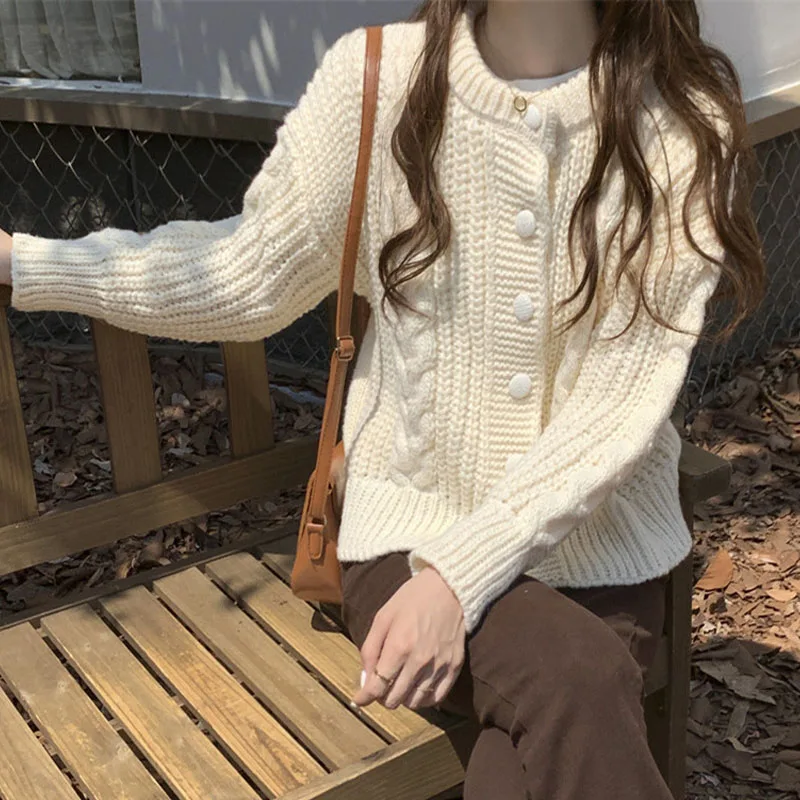

Fashion Autumn and Winter Knitted Cardigan Sweater Coat Women Knitted Loose Outside Long Sleeve Tops Thick Twist Clothing 23887