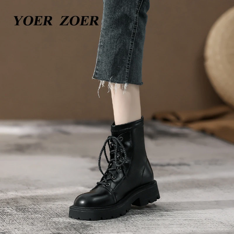Women's Martins Boots Ankle boots 2022 new British style Genuine Leather lace-up thin-legged boots Thick-soled biker boots