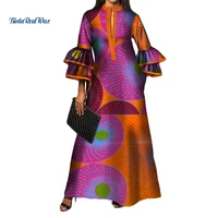new african print long dresses for women bazin riche 100 cotton ruffles sleeve dresses vestidos african design clothing wy3472