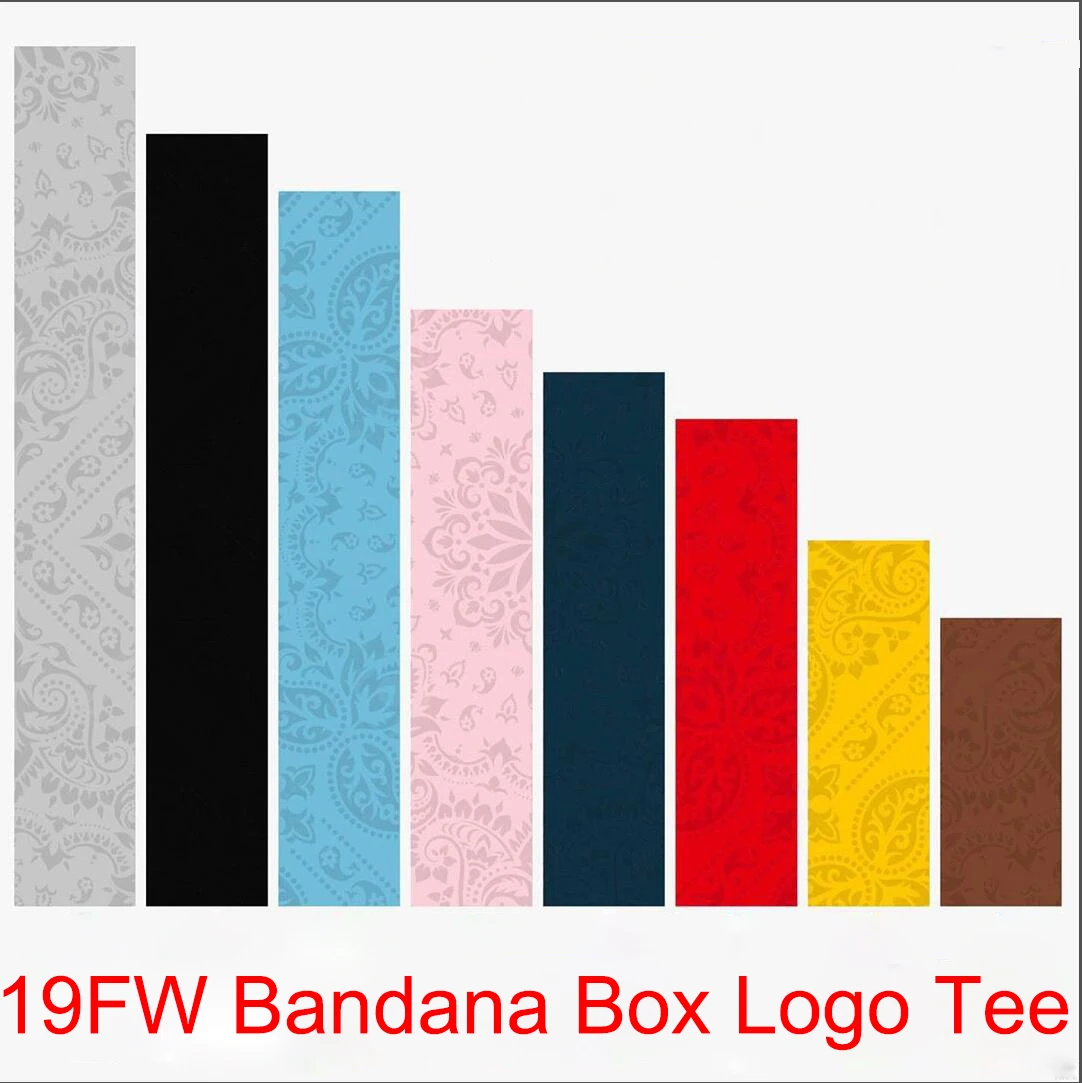 

High Quality 19FW Bandana Box Logo Tee Men Women Couples HipHop Streetwear Bogo T Shirt Men