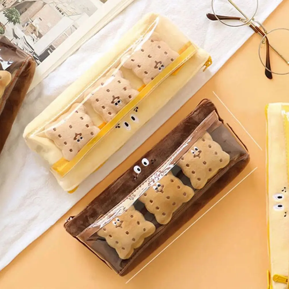 

School Office Supplies High Capacity Kids Gift Cookies Pencil Bag Plush Pencil Case Biscuit Pen Bag Students Stationery