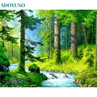 sdoyuno landsacpe oil painting by numbers spring trees for adults paints by number canvas modern painting diy home decor art