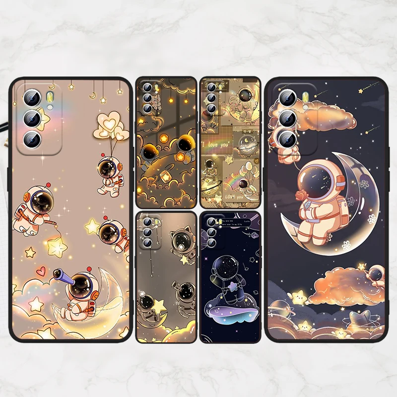 

Cute Cartoon Astronaut Anime Phone Case For OPPO Reno 8 7 6 5 4 2 Z Lite Pro Plus SE 4G 5G Soft TPU FUnda Black Silione Cover