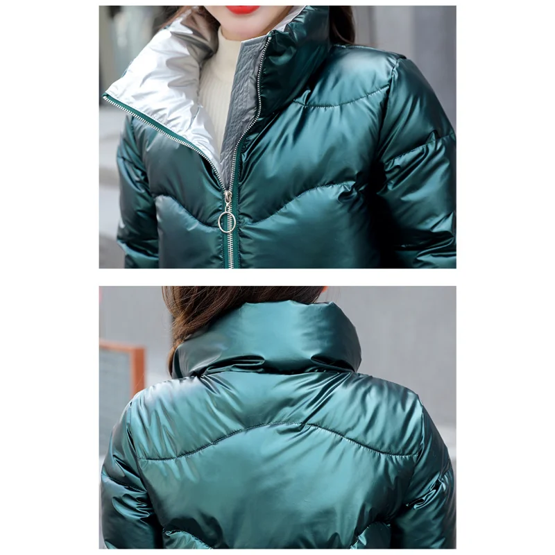 Bright Face Down Cotton-padded Coat Women Winter Jacket Female Thicken Bread Suit Stand Collar Cotton-padded Office Lady Leisure