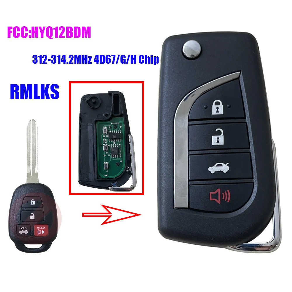

Modified For Toyota Camry Corolla 2012-2017 Remote Car Key 315Mhz H/G Chip HYQ12BDM HYQ12BEL Fob 4 Buttons