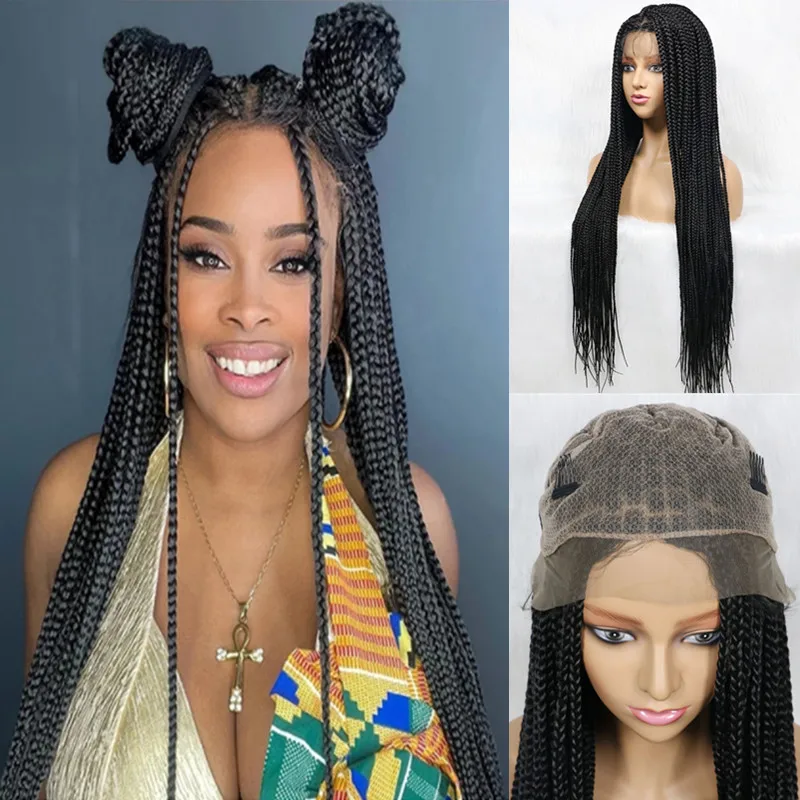 

Black High Temperature Fiber Cosplay Wig Full Lace Wig Long Synthetic Braids Wigs for Women Black Hair Lace Wigs