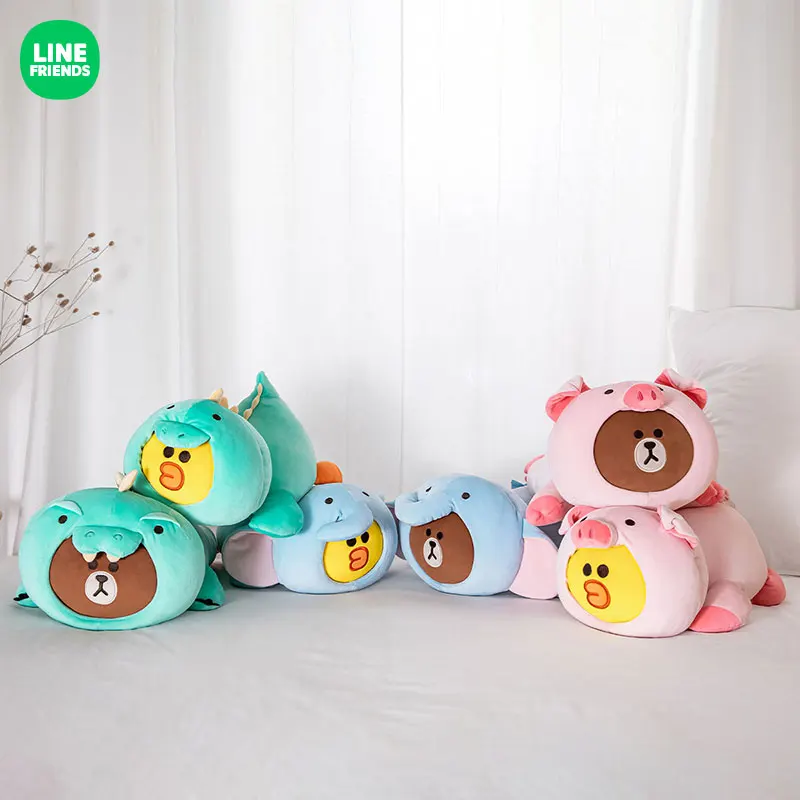 

Line Friends Jungle Series Brown Cony Sally Choco Cartoon Kawaii Cross-Dressing Sitting Posture Pillow Plush Doll Super Cute