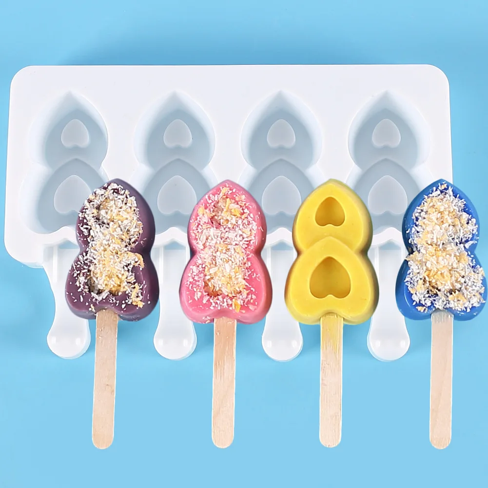 

Allforhome 4 Hole Silicone Ice Cream Mold Ice Pop Cube Popsicle Barrel Mold Dessert DIY Mould Maker Tool with Popsicle Stick