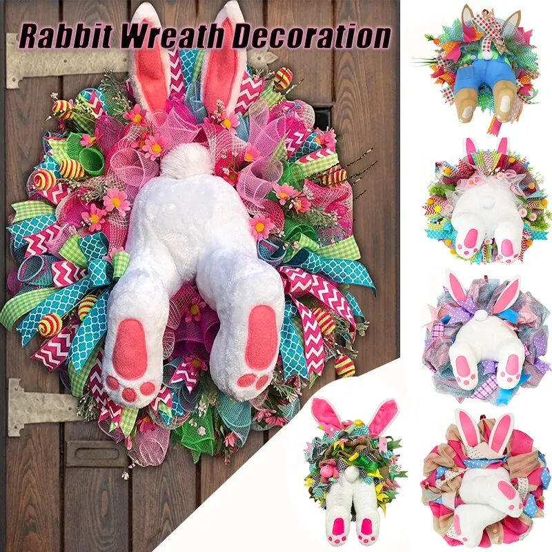 

40*50cm Wreaths Garlands Thief Rabbit Wreath Easter Decoration Easter Thief Bunny Garland Home Door Flowers Wreath Drop shipping