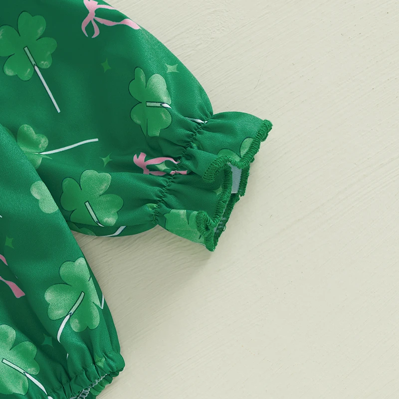 OPPERIAYA одежда для маленьких девочек зеленый трилистник вышивка букв круглый вырез