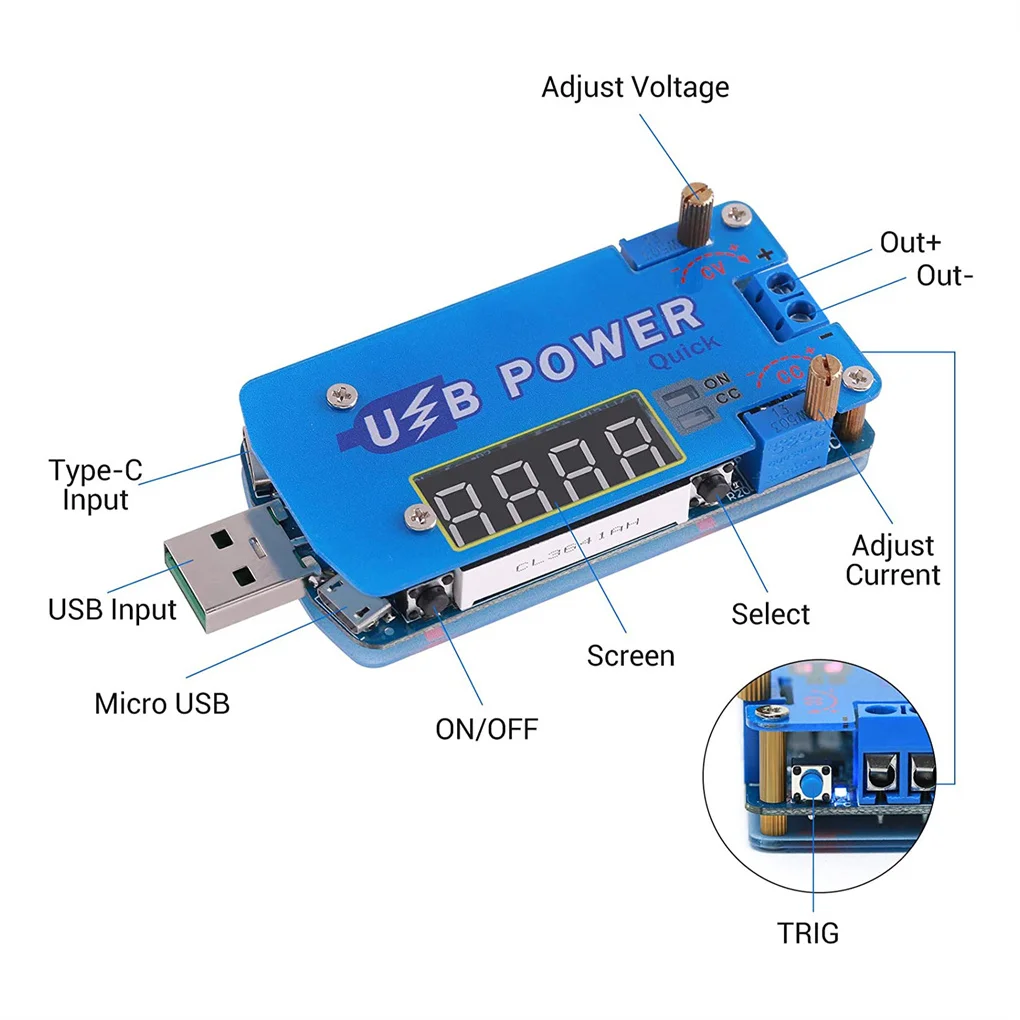 

15W USB Tester Adjustable Support Fast Charge Simple Operation Power Supply