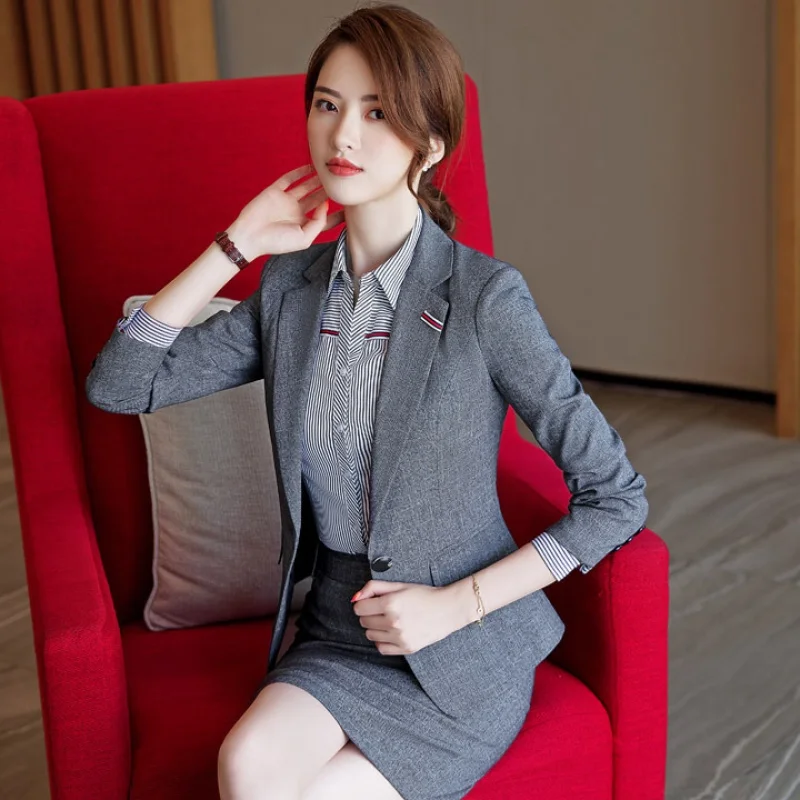1808 пиджак женский деловой костюм серый Женская Корейская рабочая одежда с