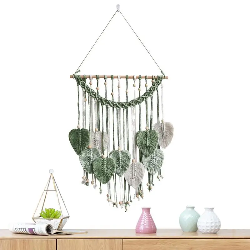 

Macrame Wall Leaf Woven Tapestry Leaf Macrame Tassels Decoration Reusable Aesthetic Bohemian Tapestry Room Decoration For Dorm