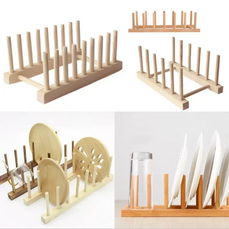 

2022New Dish Drain Rack Dinnerware Storage Organizer Tray Plate Drying Shelf Wooden Book Cups Display Stand Drainer Holder