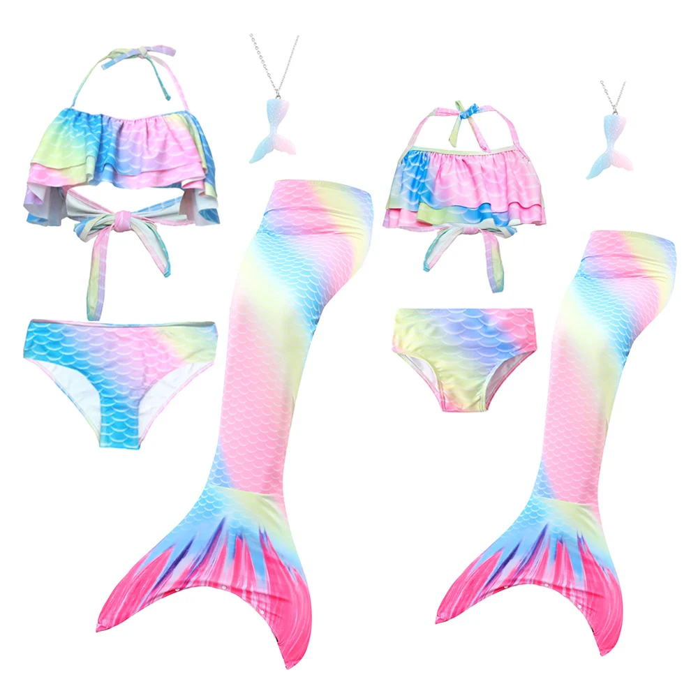 

Summer Mommy and me Sling Split Swimsuit + Necklace + Fishtail Bikini Set Beach Holiday Family Look Swimsuit Mom Daughter