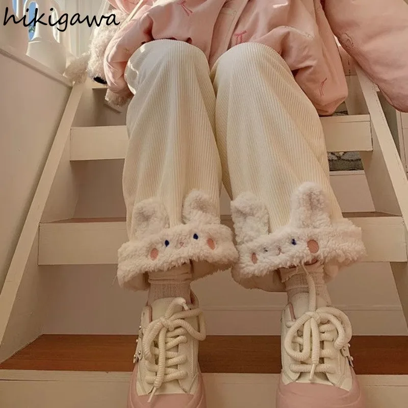 Японские широкие брюки новинка 2024 утолщенные винтажные милые с высокой талией