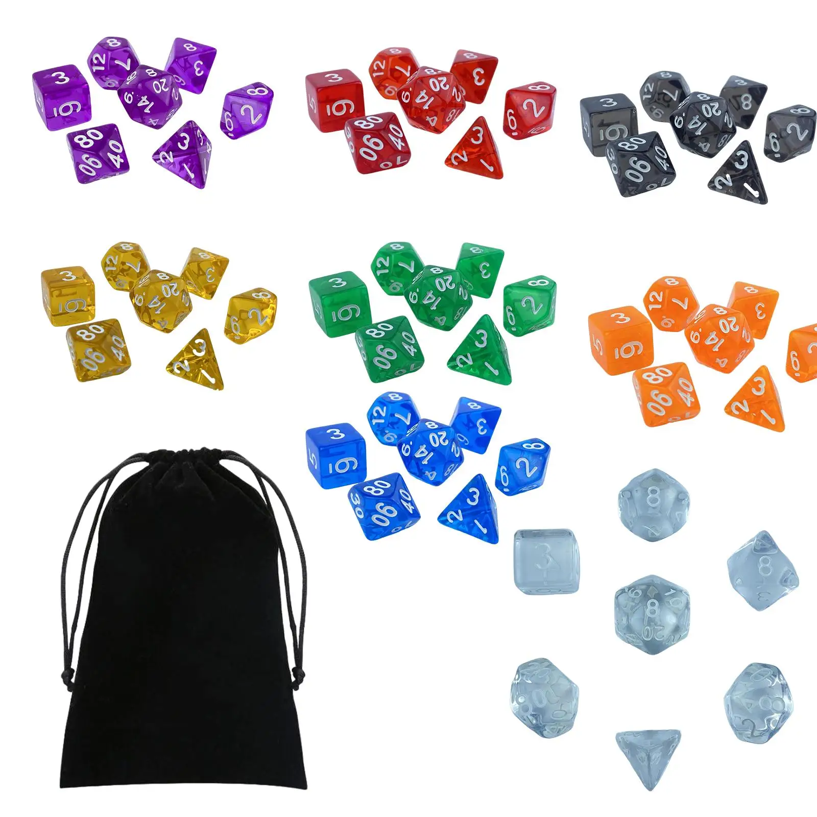 

56x Acrylic Polyhedral Dices Set with Pouch for Role Play Entertainment Math Games