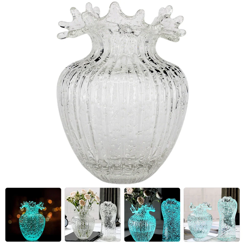 

Vase Flower Holder Floral Luminous Hydroponic Planter Clear Pot Air Decorative Pots Mouth Desktop Waves Vases Container