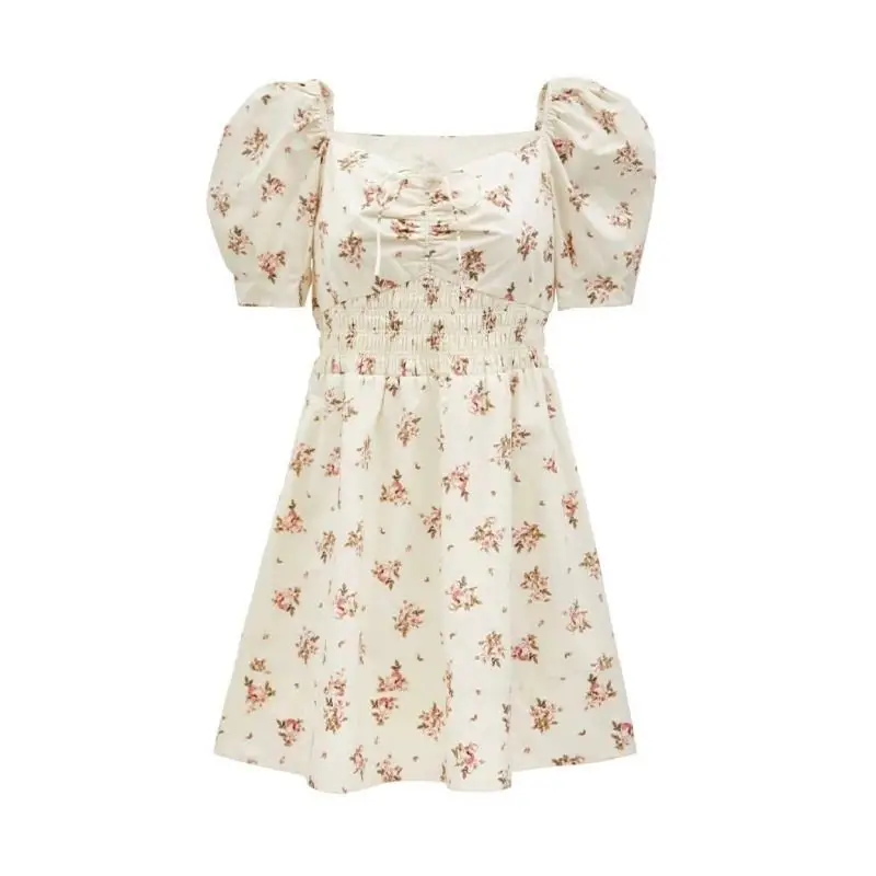 Платье женское летнее с квадратным вырезом и коротким рукавом - купить по