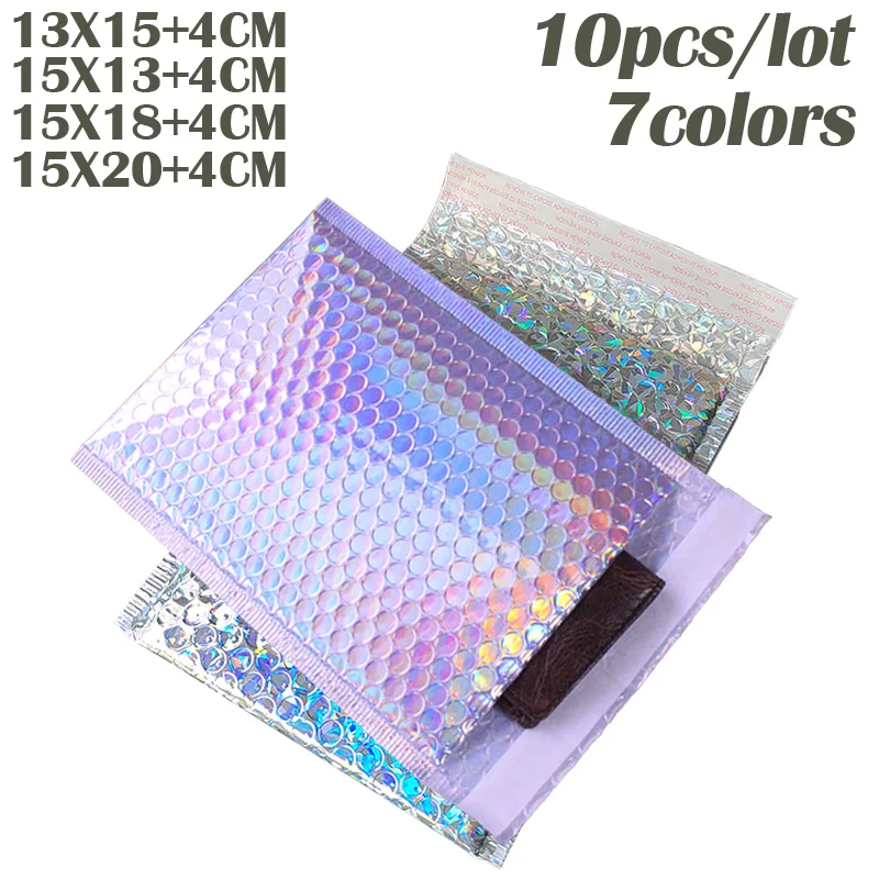 

15X20CM Holographic Metallic Foil Bubble Mailers Makeup Gift Bags Colorful Packaging Self Seal Padded Shipping Mailing Envelopes
