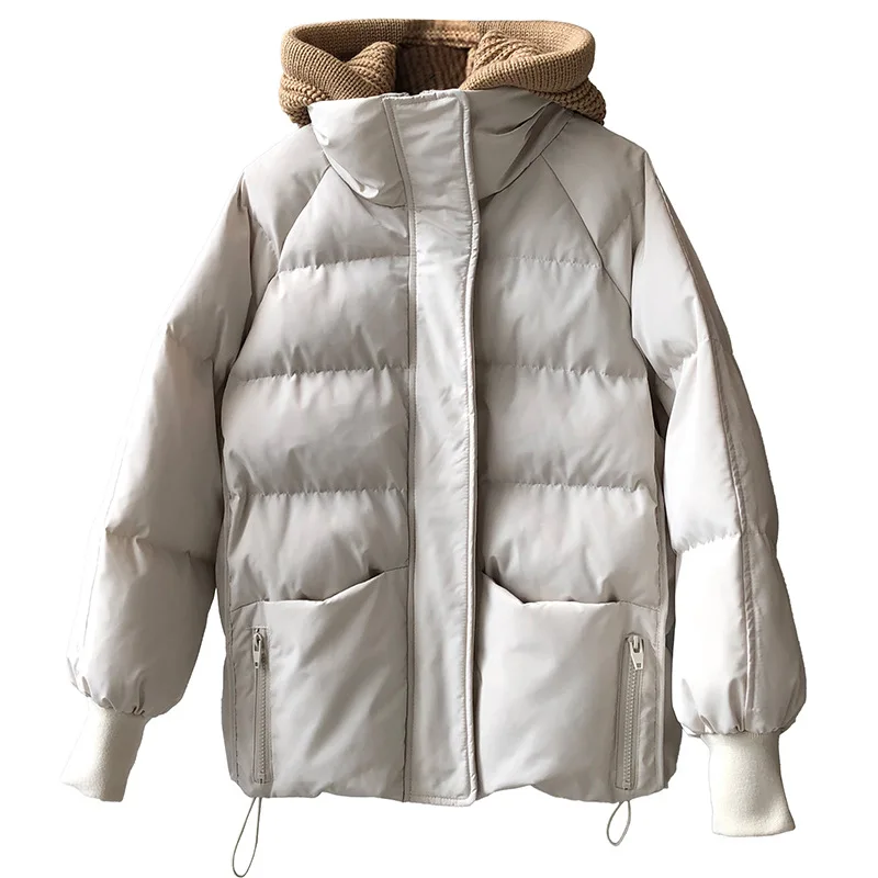 Wool Hooded Cotton Short Jacket Autumn and Winter Korean Version of Pure Color Loose Bread Hooded Down Jacket Women's Jacket