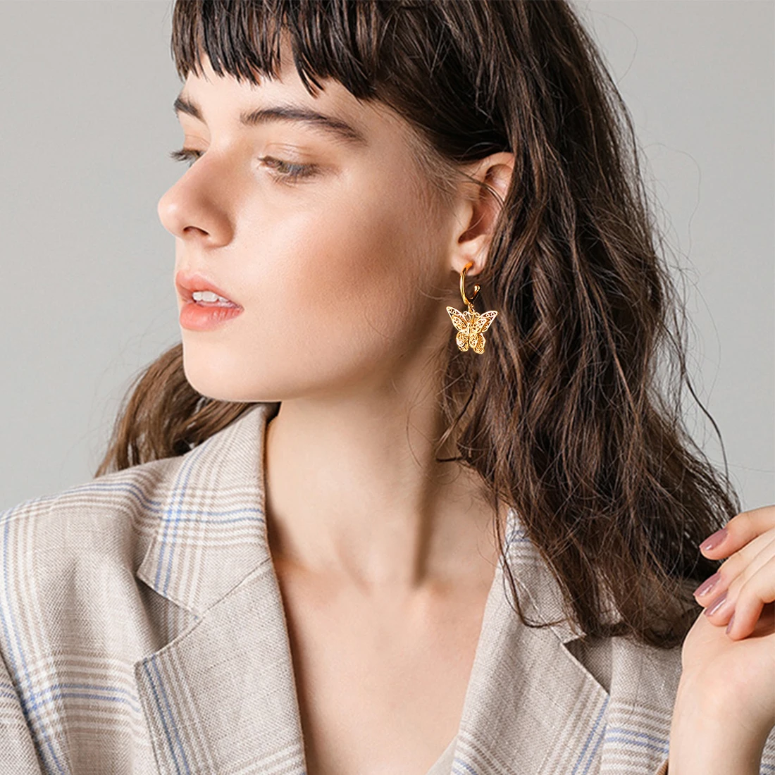 

U7 Butterfly Earrings Gold Huggie Hoop Earrings Hypoallergenic Cute Animal Dangle Drop Earrings for Women Girls