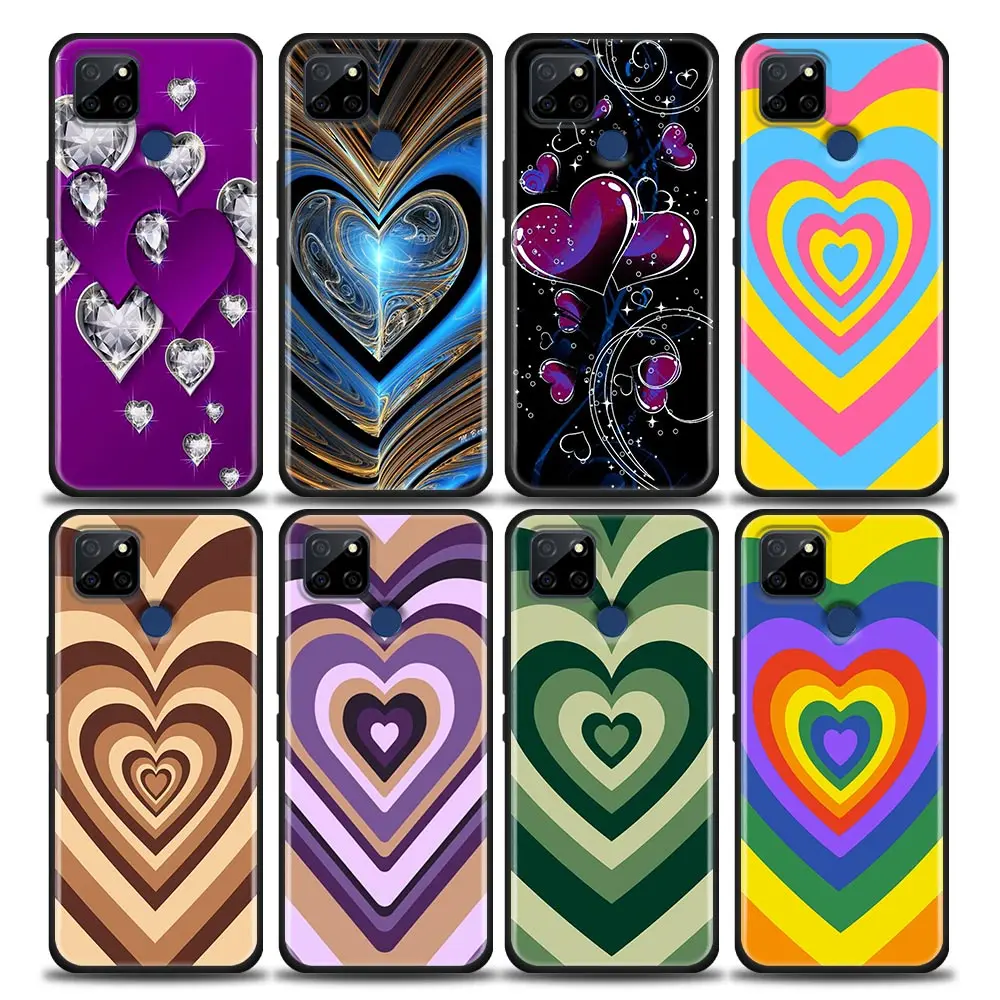 

Phone Case for Realme Q2 C20 C21 V15 8 Case C25 GT V13 5G X7 Pro Ultra C21Y Silicone Cover Love Heart Circle
