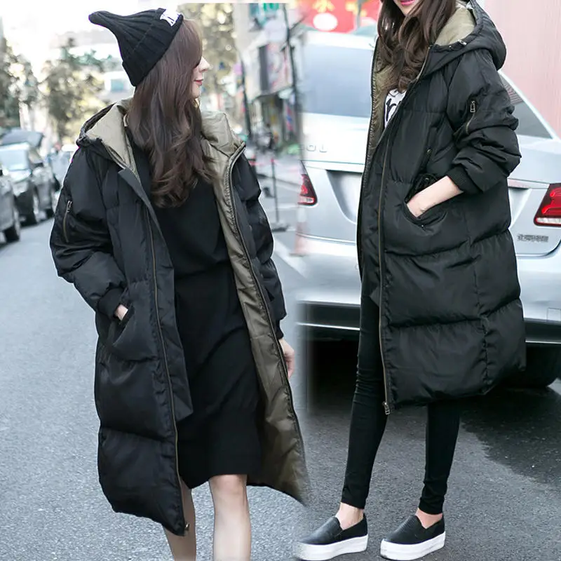 2021 Autumn Winter Jacket  Female Plus Size Outerwear Women Parka Warm Thick Long Cotton Coats Black Loose Oversize Hooded Coat