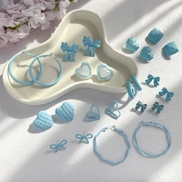 sweet bow knot heart klein blue earrings for women 2022 new trend korean fashion stud earring girl lady romantic blue jewelry
