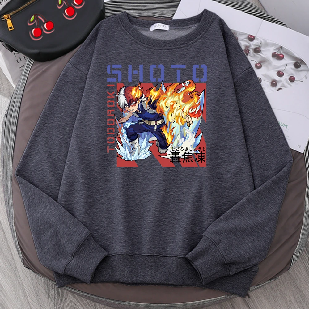 

My Hero Academia Todoroki Shoto Mens Pullover Vintage Long Sleeve Womenswear Kawaii Loose Tracksuit Cartoons Warm Man Sweatshirt