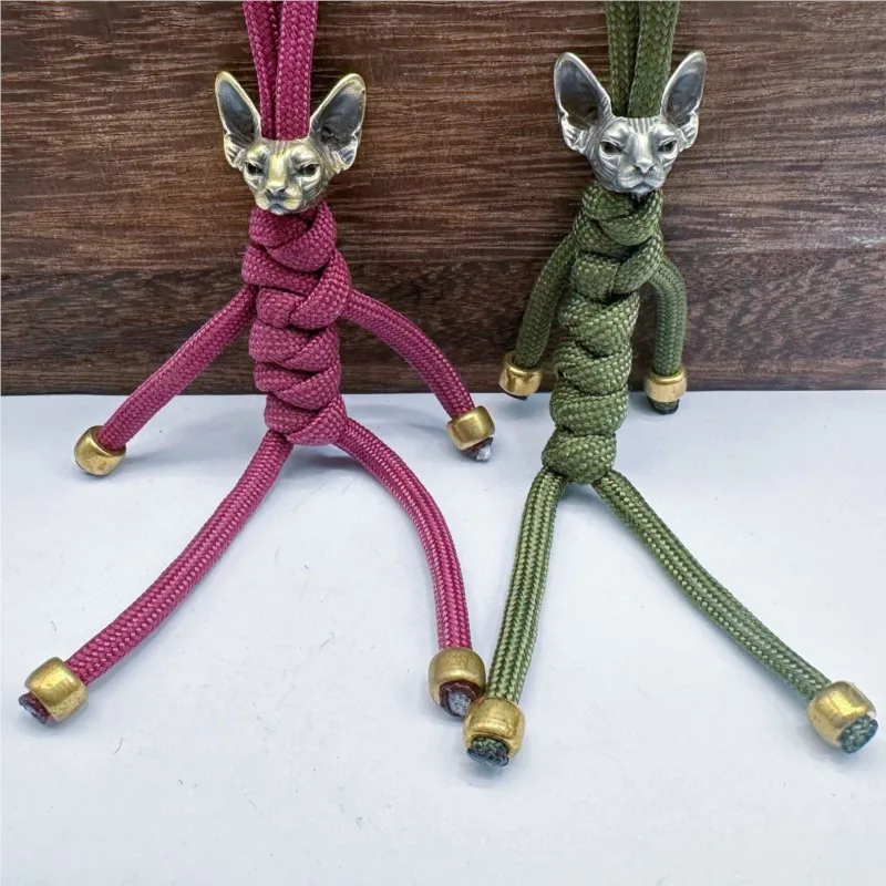 XM-funny Sphinx cat knife pendant brass pendant DIY string pendant umbrella rope pendant outdoor EDC tools accessories