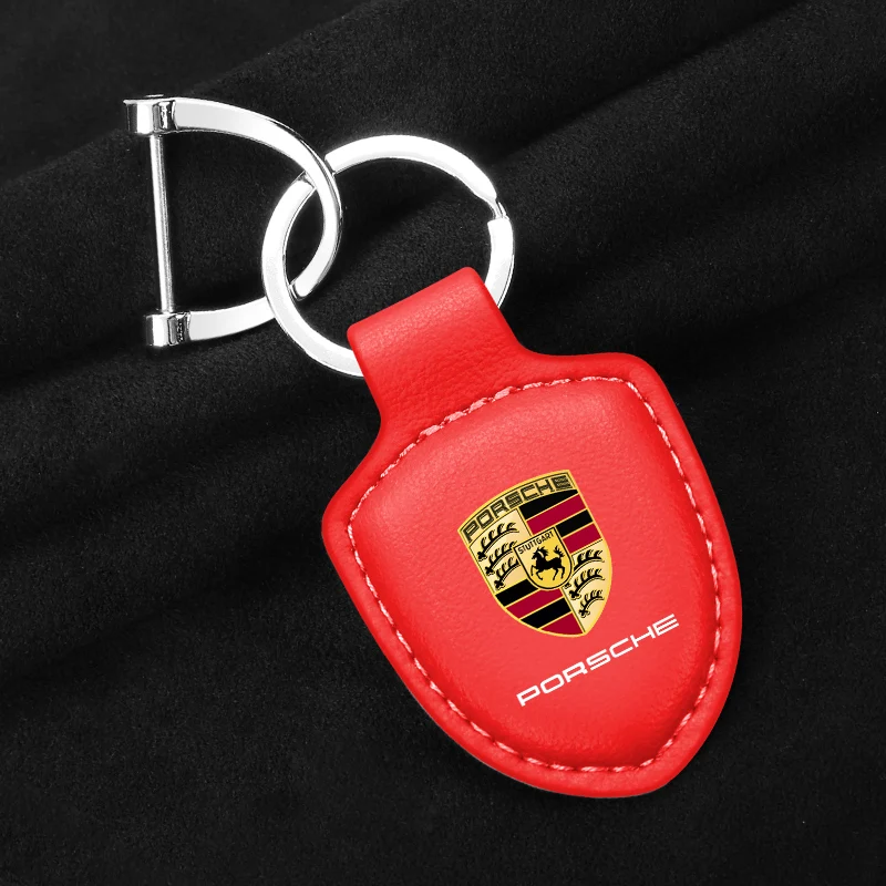 Фото Кожаный автомобильный брелок для ключей с щитком для Porsche Panamera Cayenne Taycan 911 718 Macan Carrera-GT 928 944 968 944 аксессуар №4