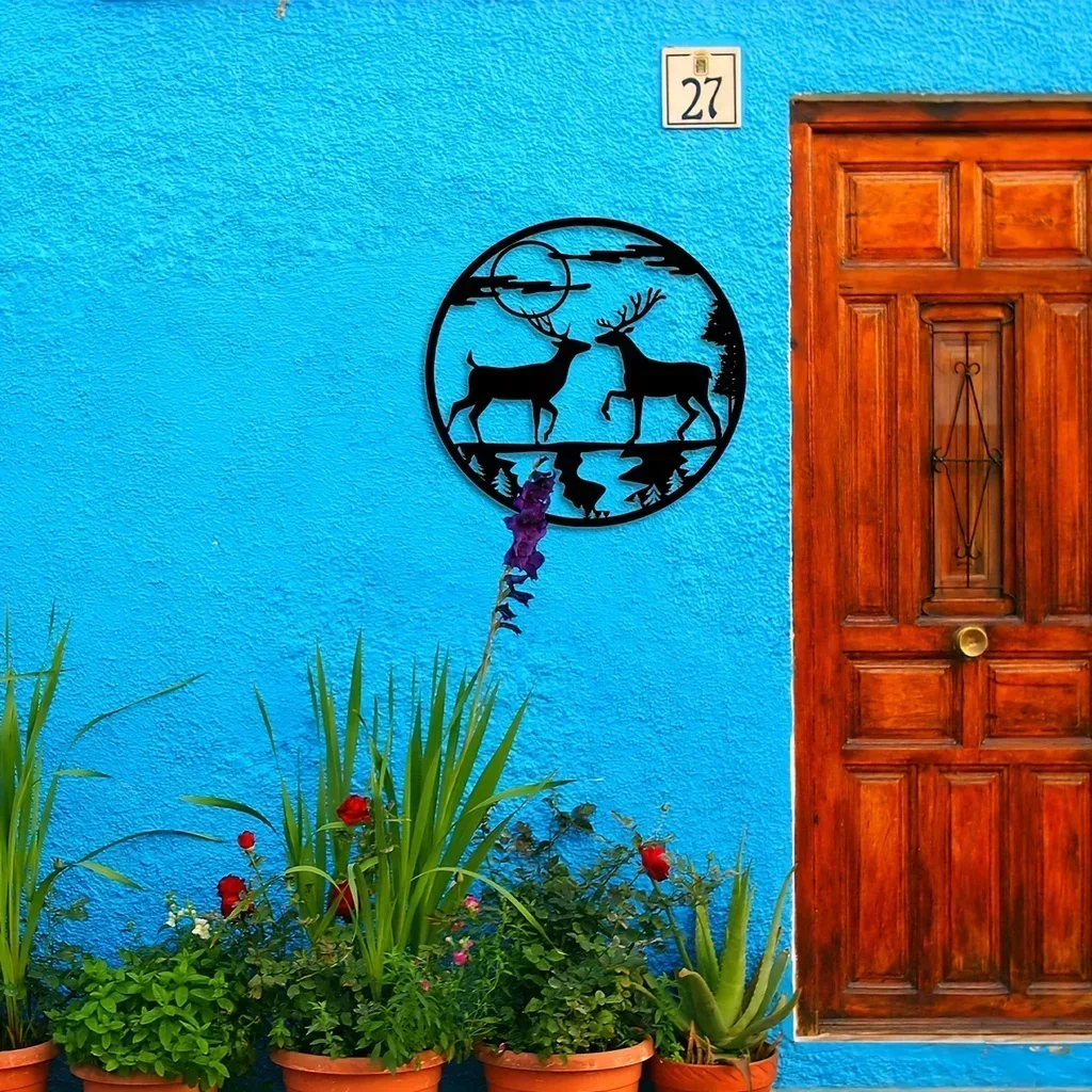 Металлический олень домашнее искусство луна гора настенное украшение гостиная