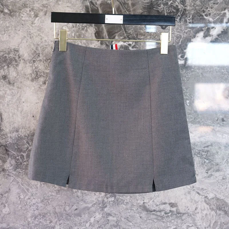 Summer new TB short women's high-waist A-line anti-glare bag hip college style suit skirt tide