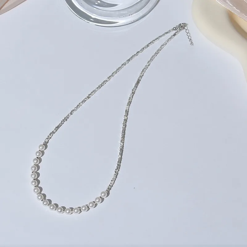 

Minar Textured Silver Plated Copper Shiny Silver Water Wave Chain Natural Freshwater Pearl Beaded Chokers Necklaces for Women