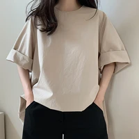 solid color short sleeve womens summer lazy loose round neck pullover casual t shirt womens cotton summer tops 2022